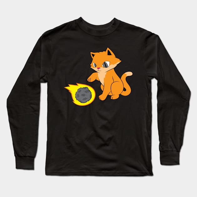 Asteroid Shirt | Cat Playing With Asteroid Gift Long Sleeve T-Shirt by Gawkclothing